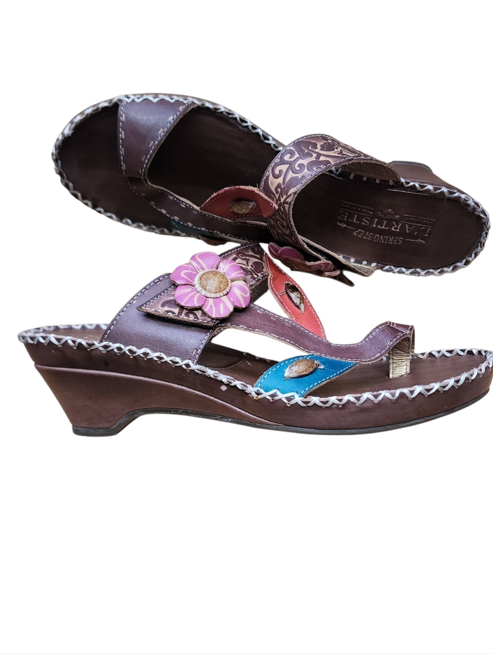 Spring Step L'Artist Belanus Sandals 8.5 Hand painted Leather Floral Box 67